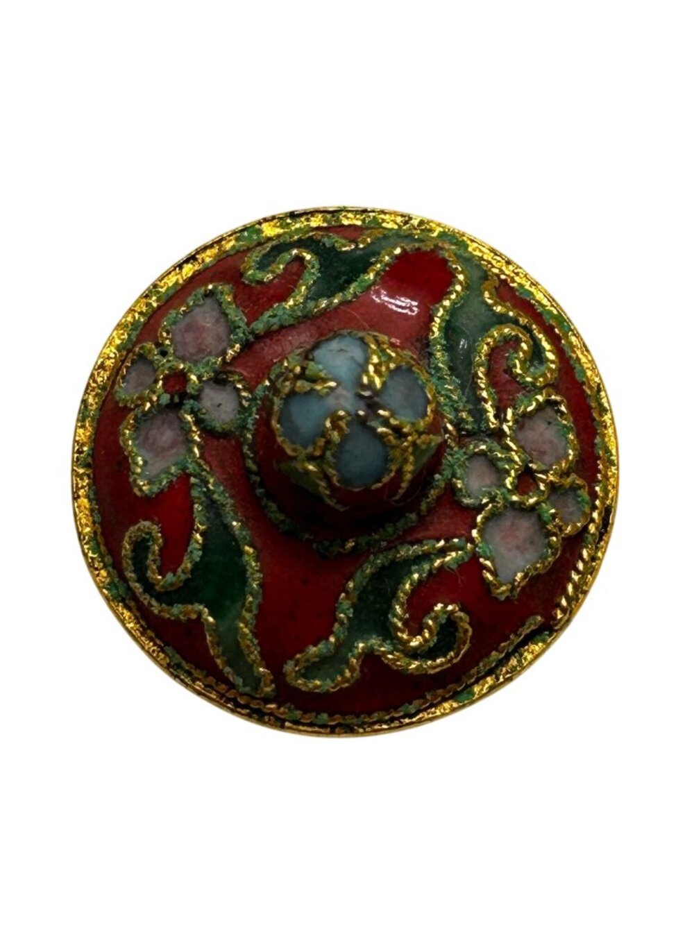 Miniature Red Cloisonné-Style Ginger Jar with Lid Floral Enamel Gold 2.25 In - Picture 10 of 12